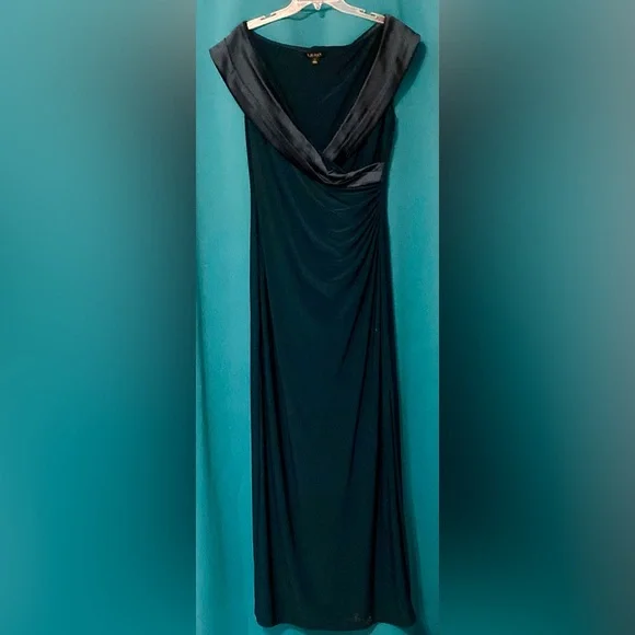 ralph lauren green evening dress Riviera Green Linen Scoop Neck Beaded Dress main image 1